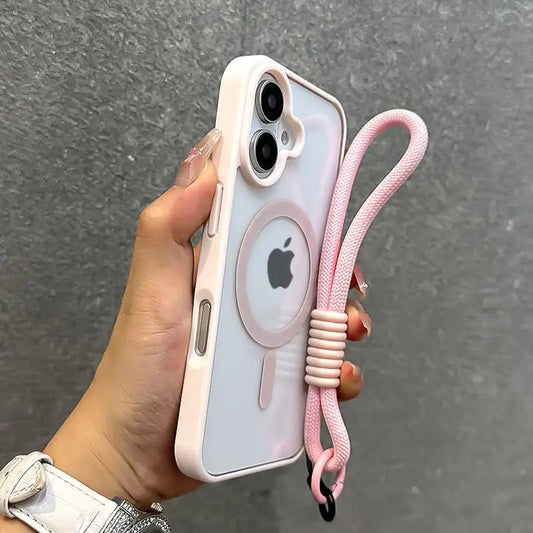 Luxury With Lanyard Clear For Magsafe Phone Case For iPhone 14 11 12 13 15 16 Pro Max Shockproof Armour Wrist Strap Back Cover