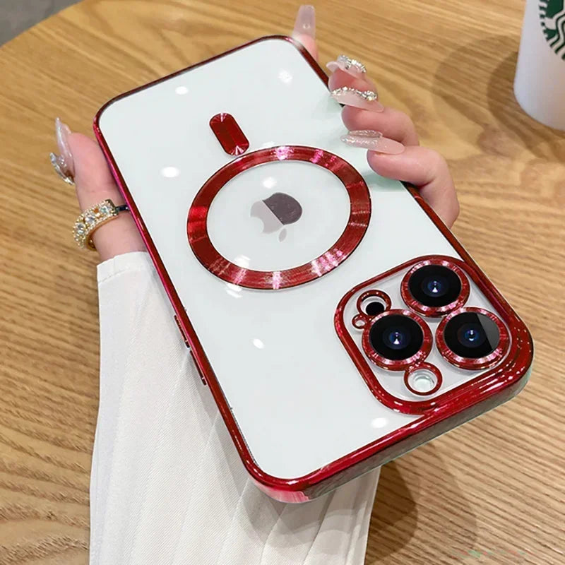 Luxury Plating For Magsafe Magnetic Case For iPhone 16 15 14 13 12 11 Pro Max Plus Wireless Charging Cover With Lens Protector