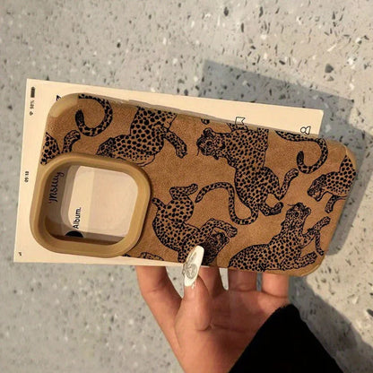Vivid Leopard Pattern Bonded Leather Phone Case For iPhone 16 15 14 Pro Max 13 12 11 XS Max XR X 16 Plus Shockproof Bumper Cover