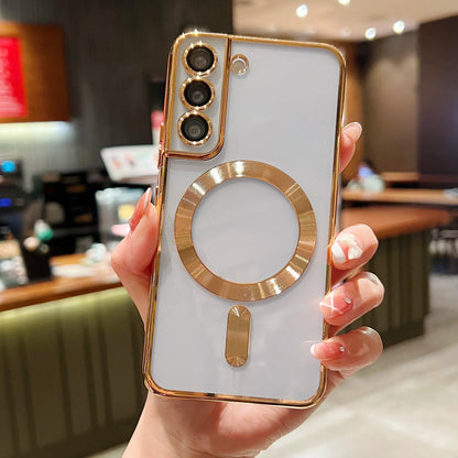 Luxury Plating For Magsafe Magnetic Case For Samsung S25 S24 S23 S22 Ultra Plus S21 S20 FE Note 20 A35 A55 A05 A15 Clear Cover