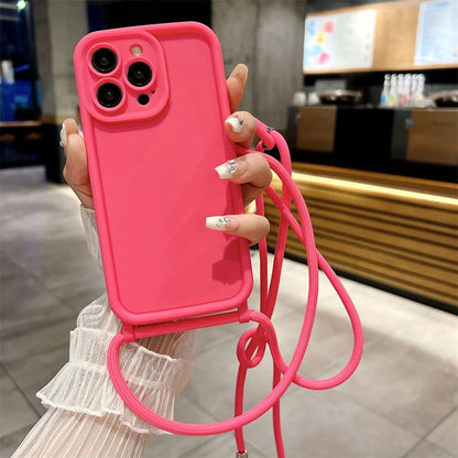 Phone Case For iPhone 14 13 15 16 Pro Max 16E 12 11 X XR XS 7 8 Plus SE 2020 Crossbody Adjustable Lanyard Strap Rope Soft Cover