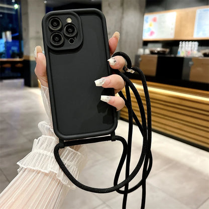 Phone Case For iPhone 14 13 15 16 Pro Max 16E 12 11 X XR XS 7 8 Plus SE 2020 Crossbody Adjustable Lanyard Strap Rope Soft Cover