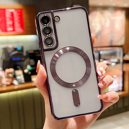 Luxury Plating For Magsafe Magnetic Case For Samsung S25 S24 S23 S22 Ultra Plus S21 S20 FE Note 20 A35 A55 A05 A15 Clear Cover