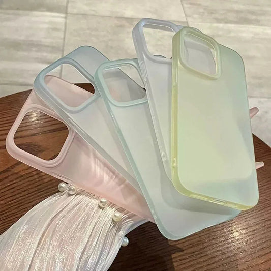 Soft Matte Candy Transparent Phone Case For iPhone 11 12 13 14 15 16 Pro Max Plus X Xs Max XR Shockproof Silicone Bumper Cover