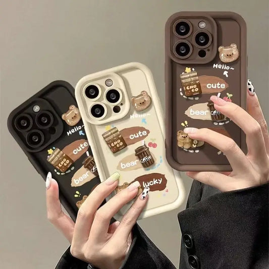 For iPhone 15 Pro Max 16 Plus 14 13 12 Mini 11 SE X XS XR 7 8 3D Bear Dolls Silicone Soft Phone Case