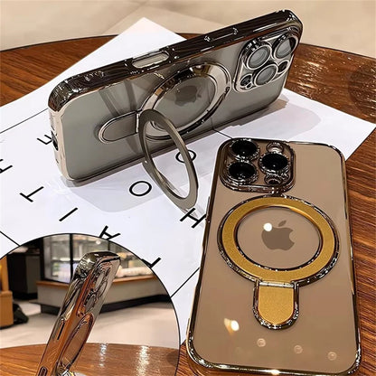 Luxury For Magsafe Bracket Case For iPhone 16 15 14 13 12 11 Pro Max 16 15 Plus Magnetic Ring Stand Holder Clear Acrylic Cover