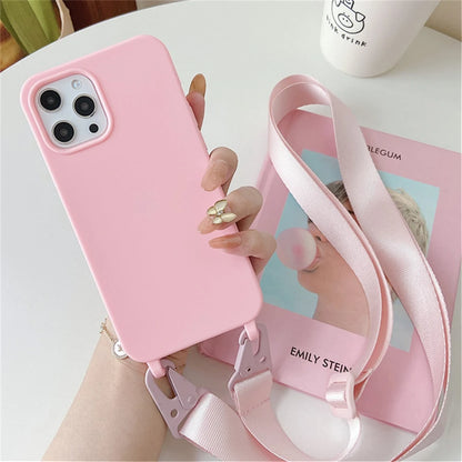 Crossbody Necklace Strap Lanyard Matte Silicone Case For iPhone 17 16 15 14 Pro Max 11 12 13 XR X XS 8 Plus SE Shockproof Cover
