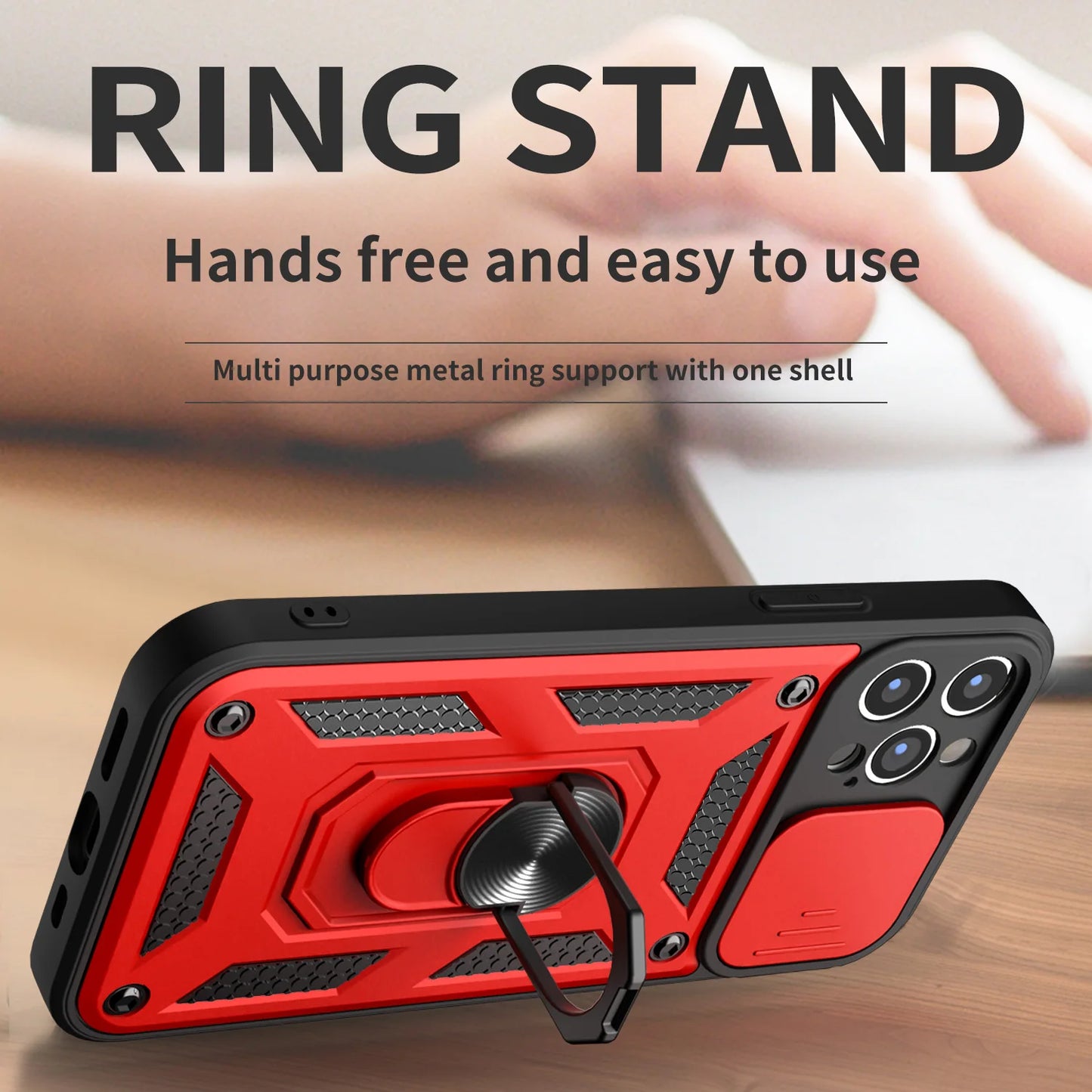For iPhone 16 15 14 13 12 11 Pro Max Mini XS XR X Plus Military Grade Bumpers Ring Cover Slide Camera Lens Protector Armor Case