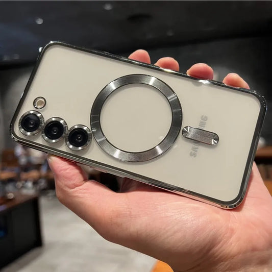 Luxury Plating For Magsafe Magnetic Case For Samsung S25 S24 S23 S22 Ultra Plus S21 S20 FE Note 20 A35 A55 A05 A15 Clear Cover