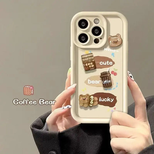 For iPhone 15 Pro Max 16 Plus 14 13 12 Mini 11 SE X XS XR 7 8 3D Bear Dolls Silicone Soft Phone Case