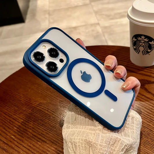 Luxury Magsafe Transparent Phone Case For iPhone 16 15 14 11 12 13 Pro Max 16 Plus Mini 16e Magnetic Wireless Charge Clear Cover