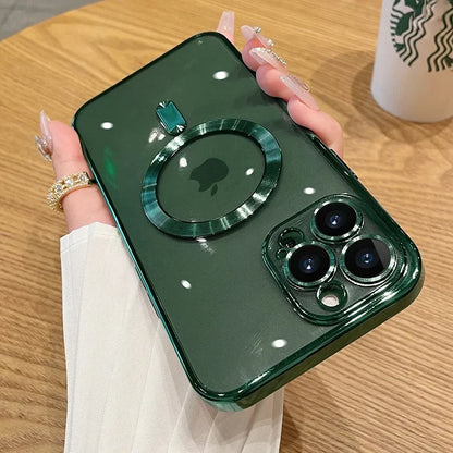 Luxury Plating For Magsafe Magnetic Case For iPhone 16 15 14 13 12 11 Pro Max Plus Wireless Charging Cover With Lens Protector