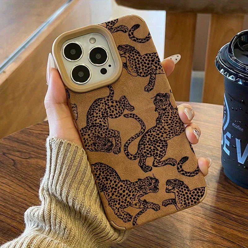 Vivid Leopard Pattern Bonded Leather Phone Case For iPhone 16 15 14 Pro Max 13 12 11 XS Max XR X 16 Plus Shockproof Bumper Cover