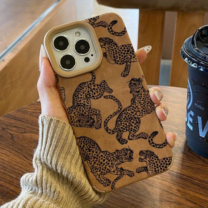 Vivid Leopard Pattern Bonded Leather Phone Case For iPhone 16 15 14 Pro Max 13 12 11 XS Max XR X 16 Plus Shockproof Bumper Cover