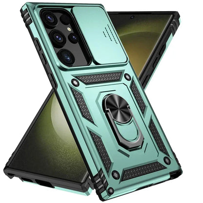 Stand Rotating Slide Camera Lens Military Grade Armor Case For Samsung S25 S24 S23 S22 S21 FE S20 Plus Note 20 Ultra M53 M33