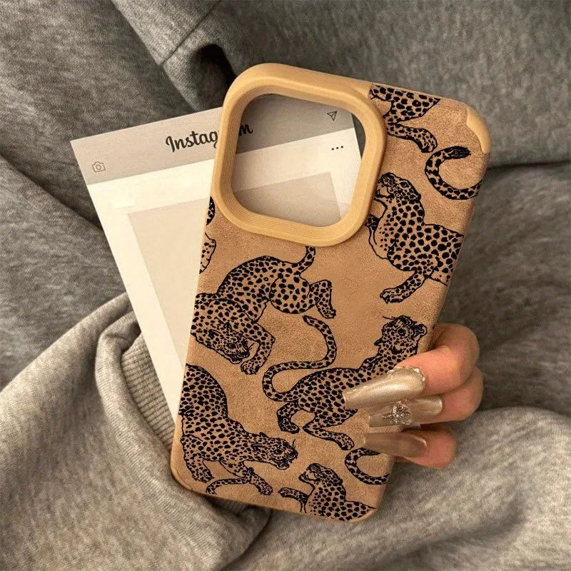 Vivid Leopard Pattern Bonded Leather Phone Case For iPhone 16 15 14 Pro Max 13 12 11 XS Max XR X 16 Plus Shockproof Bumper Cover
