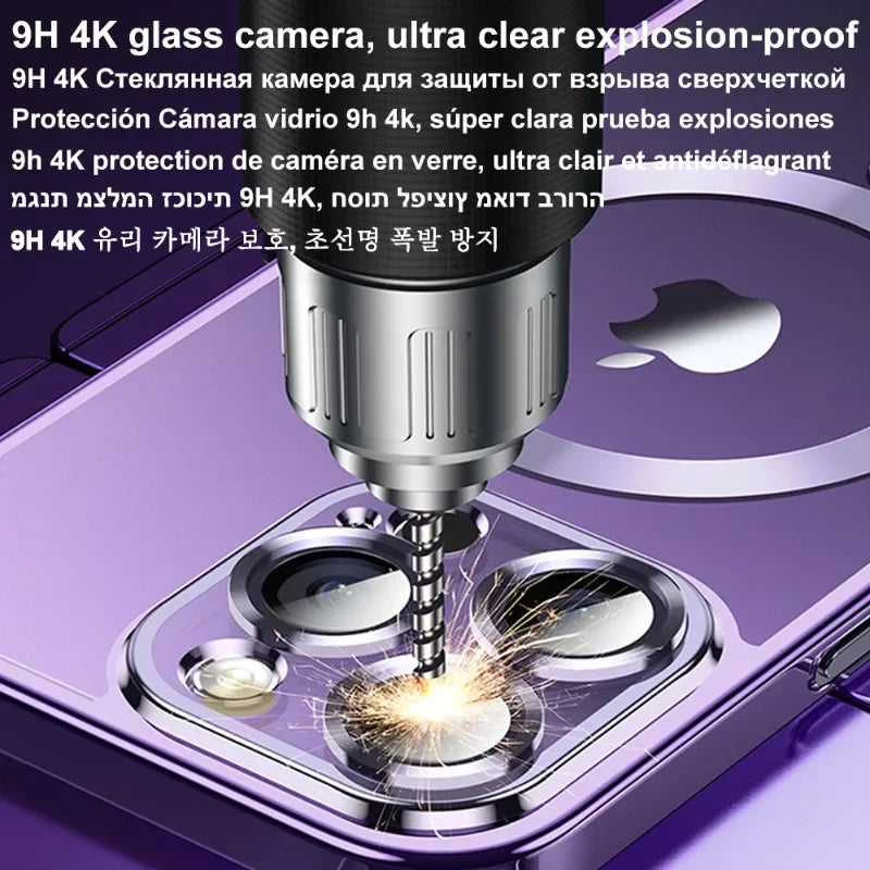 Luxury Plating For Magsafe Magnetic Case For iPhone 16 15 14 13 12 11 Pro Max Plus Wireless Charging Cover With Lens Protector