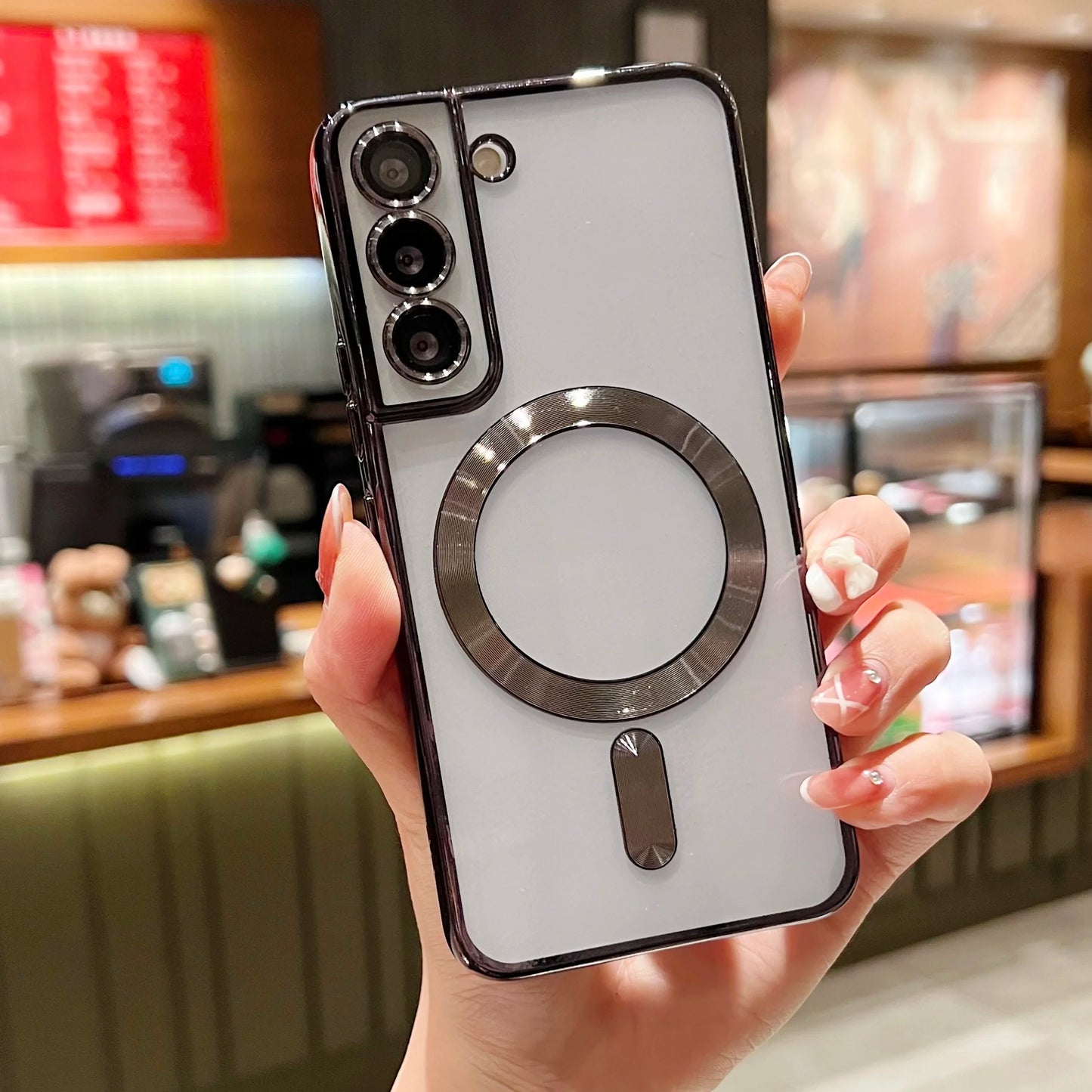 Luxury Plating For Magsafe Magnetic Case For Samsung S25 S24 S23 S22 Ultra Plus S21 S20 FE Note 20 A35 A55 A05 A15 Clear Cover
