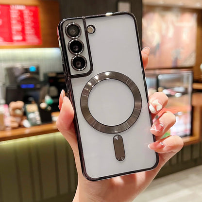 Luxury Plating For Magsafe Magnetic Case For Samsung S25 S24 S23 S22 Ultra Plus S21 S20 FE Note 20 A35 A55 A05 A15 Clear Cover