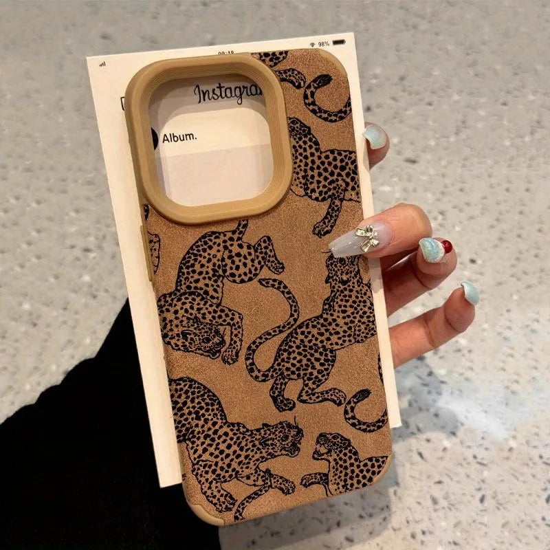 Vivid Leopard Pattern Bonded Leather Phone Case For iPhone 16 15 14 Pro Max 13 12 11 XS Max XR X 16 Plus Shockproof Bumper Cover