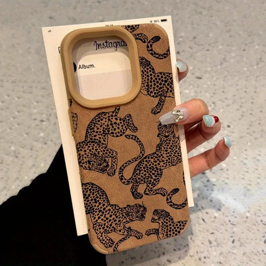 Vivid Leopard Pattern Bonded Leather Phone Case For iPhone 16 15 14 Pro Max 13 12 11 XS Max XR X 16 Plus Shockproof Bumper Cover