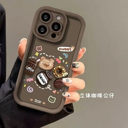 For iPhone 15 Pro Max 16 Plus 14 13 12 Mini 11 SE X XS XR 7 8 3D Bear Dolls Silicone Soft Phone Case
