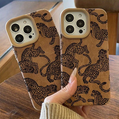 Vivid Leopard Pattern Bonded Leather Phone Case For iPhone 16 15 14 Pro Max 13 12 11 XS Max XR X 16 Plus Shockproof Bumper Cover