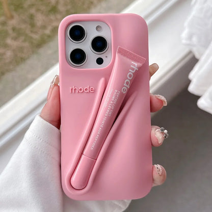 Rhode Case For iPhone 12 13 14 15 16 Pro Max Plus 17 Air Portable Lip Gloss Holder Lipstick Silicone Soft Bumper Cover Lip Glaze