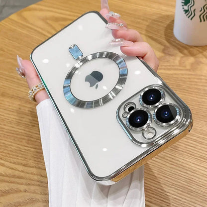 Luxury Plating For Magsafe Magnetic Case For iPhone 16 15 14 13 12 11 Pro Max Plus Wireless Charging Cover With Lens Protector