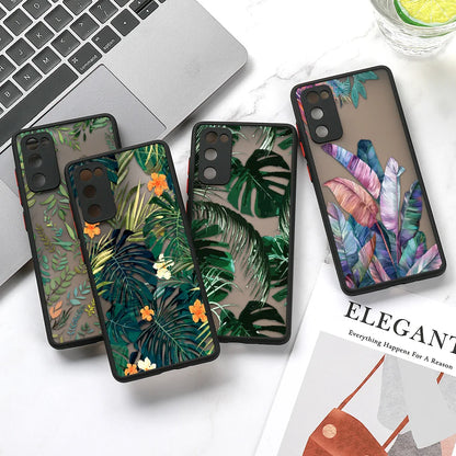 Green Leaves Matte Case For Samsung A55 A54 5G A53 A52 A35 A34 A33 A32 4G A13 A05 S24 Ultra S23 S22 Plus S21 FE S20 Soft Cover
