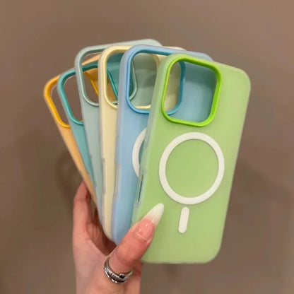 Luxury Candy Color 2 IN 1 Magsafe Case for iPhone 16 15 14 13 12 11 Pro Max Plus Magnetic Wireless Charge Clear Matte Soft Cover